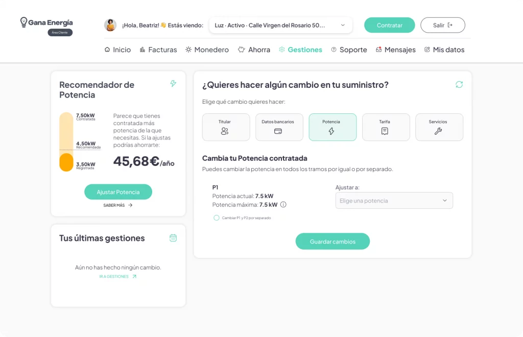 area cliente gana energia recomendador potencia