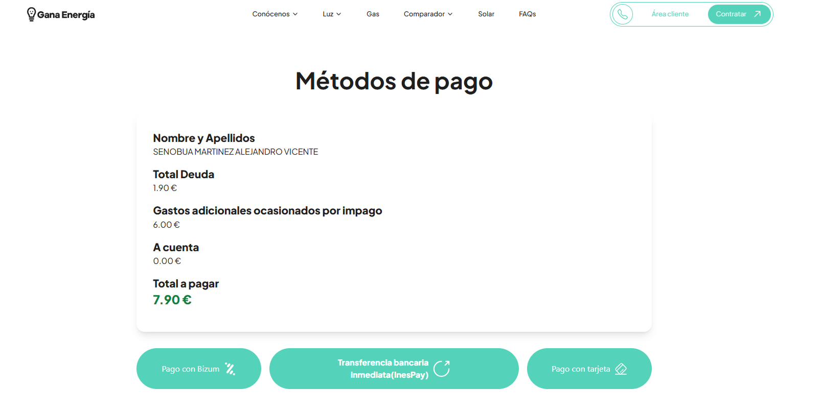 pagar factura online gana energia